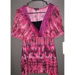 Notations Fairy Top Women Flowy Babydoll Y2K Fairy Whimsigoth Pink Stretch M